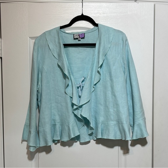 Women's Light Blue Ruffled Jacket - Picture 1 of 9